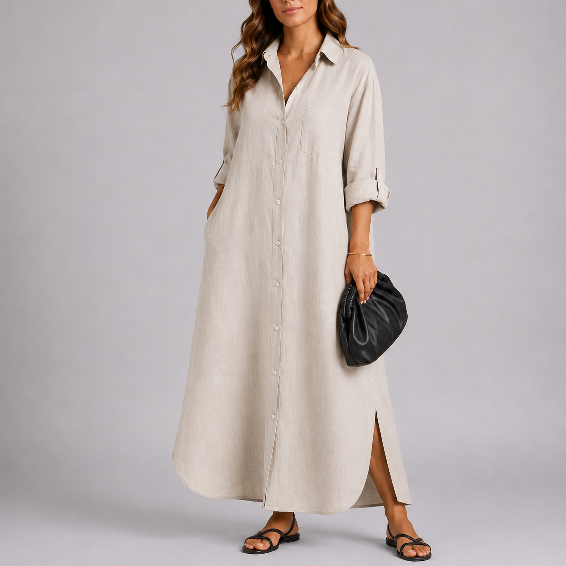 Relaxed Linen Shirt Maxi Dress – Lightweight & Effortless – Flattering Fit for Women