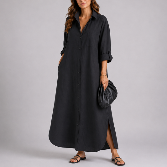 Relaxed Linen Shirt Maxi Dress – Lightweight & Effortless – Flattering Fit for Women