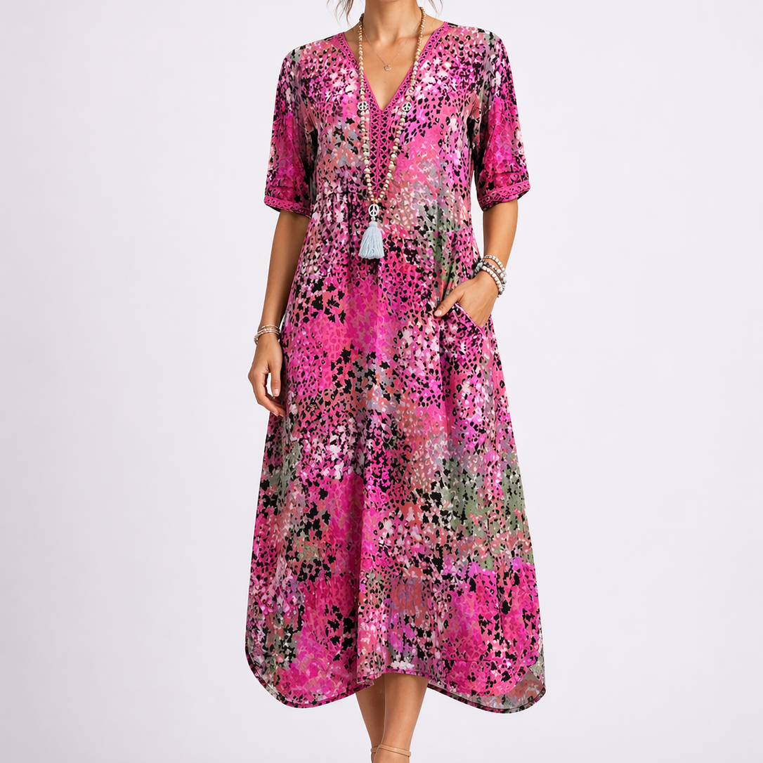 Women’s Summer Floral Midi Dress with V-Neck – Elegant Occasion Wear UK
