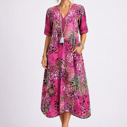 Women’s Summer Floral Midi Dress with V-Neck – Elegant Occasion Wear UK