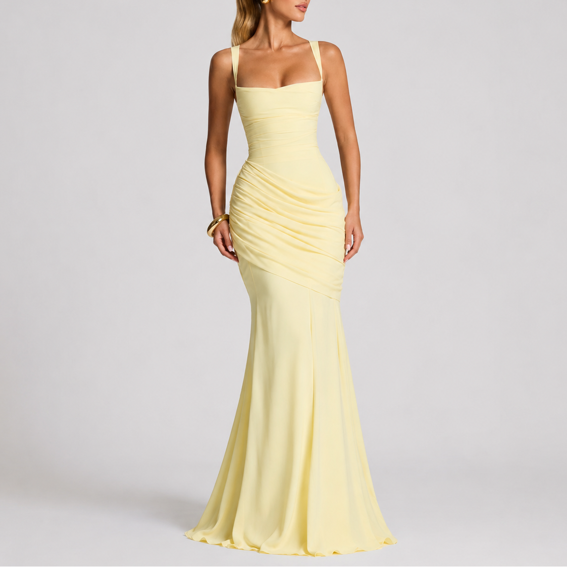 Women’s Stylish Ruched Maxi Evening Dress – Flattering Fit for Women