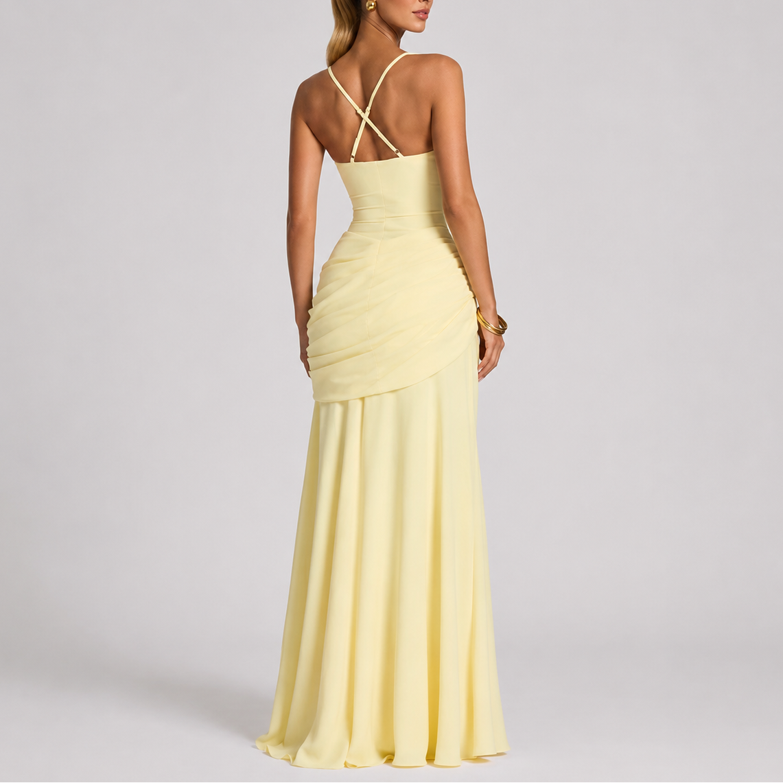 Women’s Stylish Ruched Maxi Evening Dress – Flattering Fit for Women
