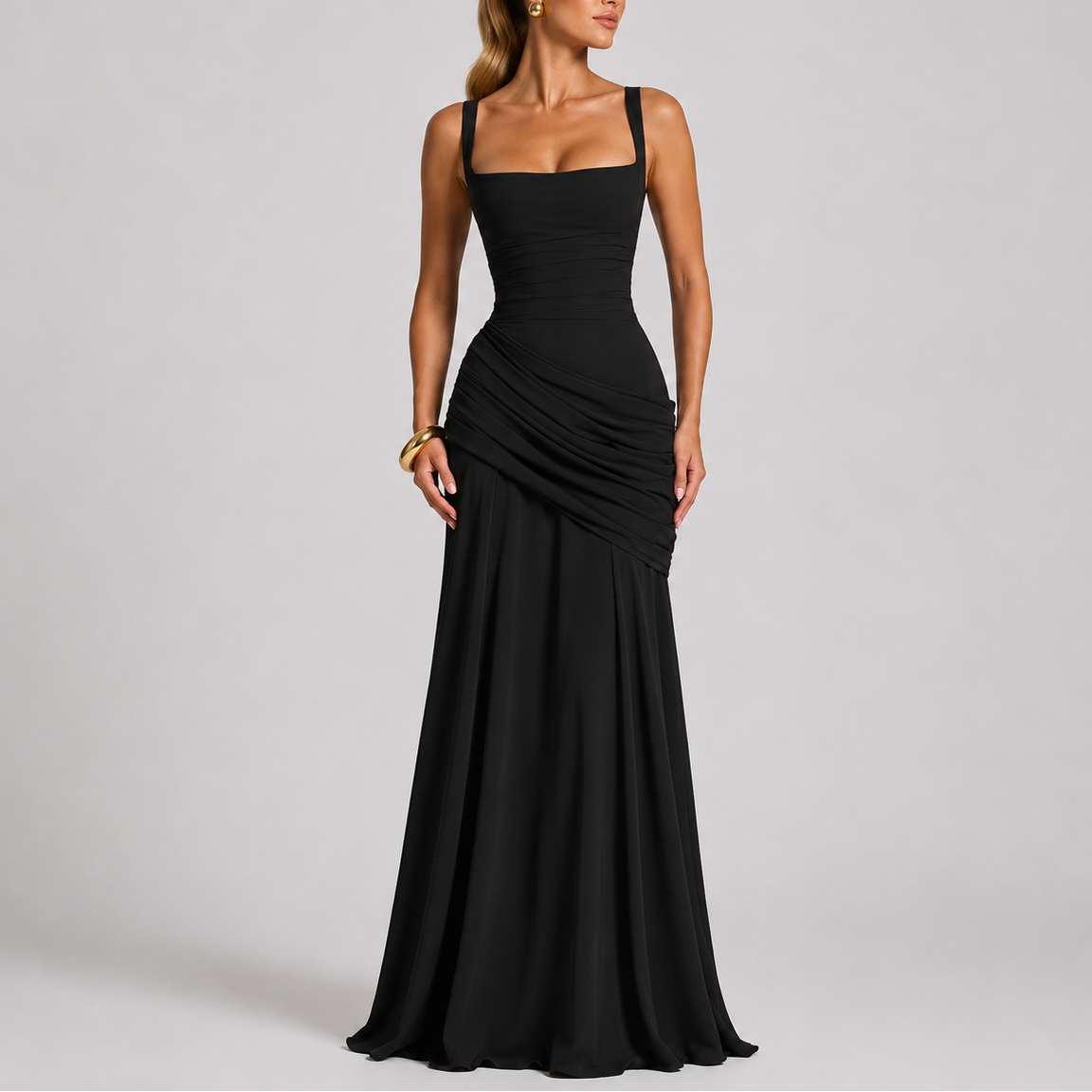Women’s Stylish Ruched Maxi Evening Dress – Flattering Fit for Women