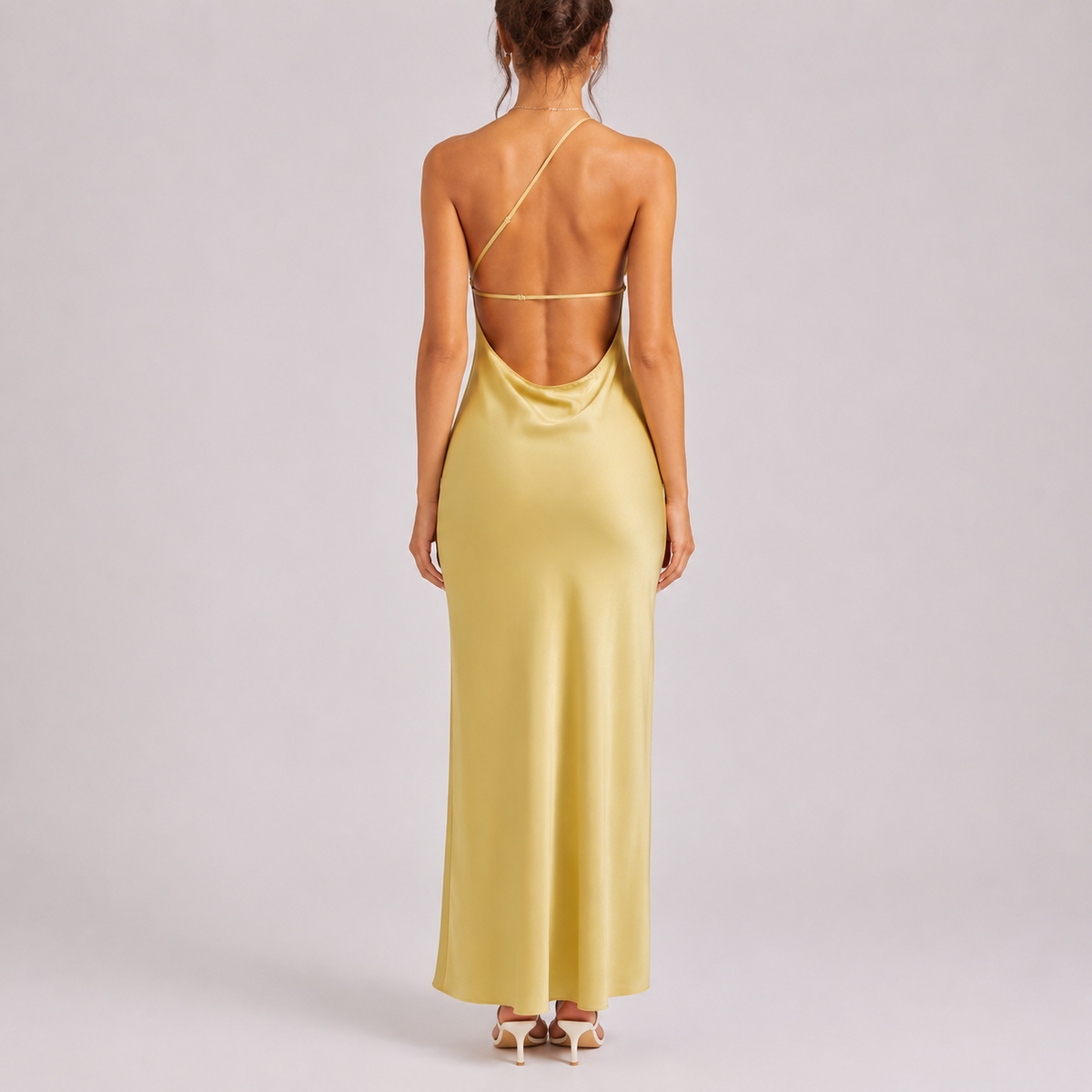 Women’s Stylish One-Shoulder Satin Maxi Dress – Flattering Fit for Women