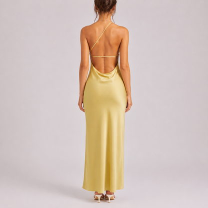 Women’s Stylish One-Shoulder Satin Maxi Dress – Flattering Fit for Women