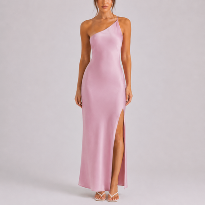 Women’s Stylish One-Shoulder Satin Maxi Dress – Flattering Fit for Women