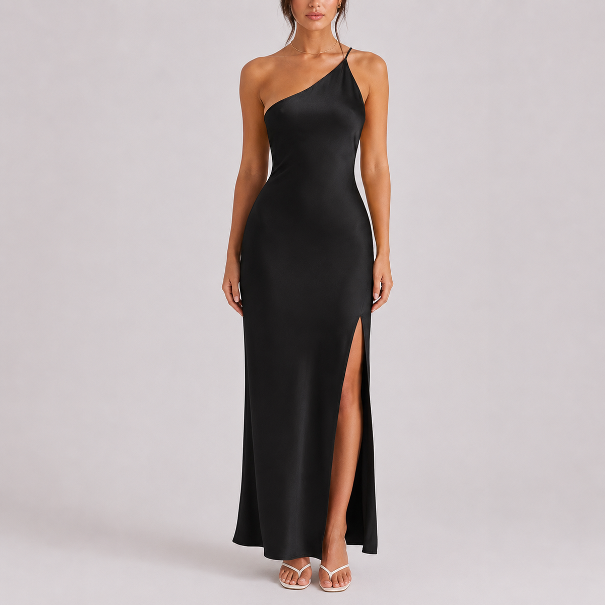 Women’s Stylish One-Shoulder Satin Maxi Dress – Flattering Fit for Women