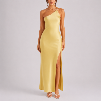 Women’s Stylish One-Shoulder Satin Maxi Dress – Flattering Fit for Women