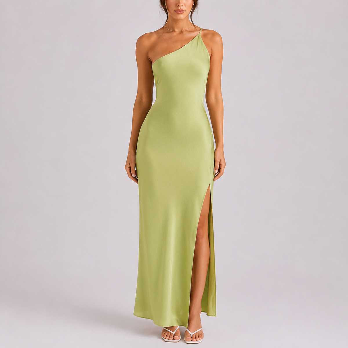 Women’s Stylish One-Shoulder Satin Maxi Dress – Flattering Fit for Women