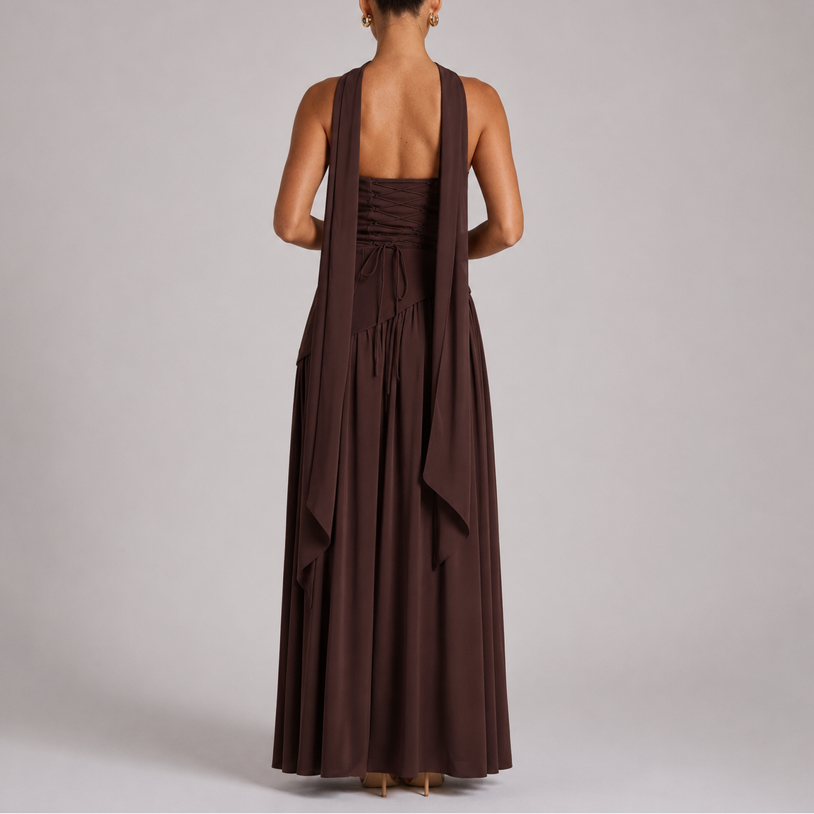 Women's Open Back Scarf Maxi Dress