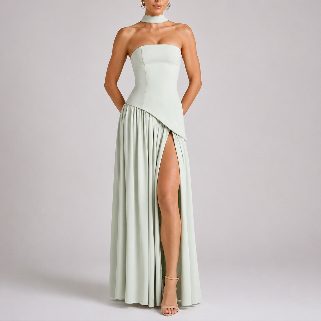 Women's Open Back Scarf Maxi Dress