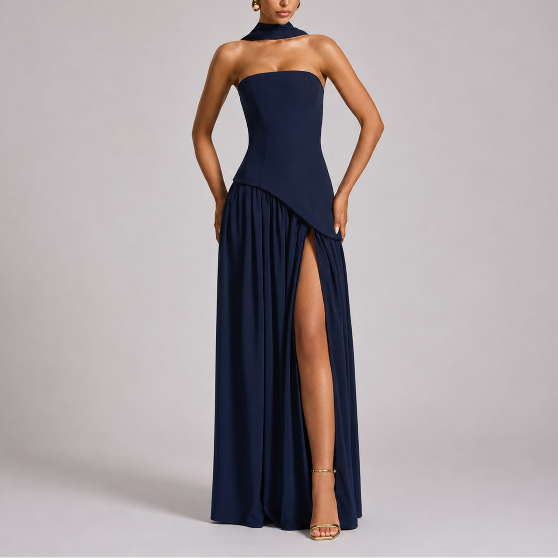 Women's Open Back Scarf Maxi Dress