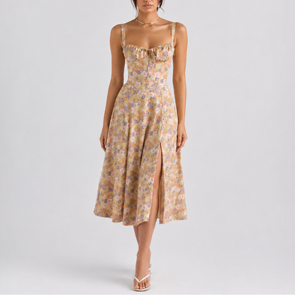 Women’s Stylish Corset Midi Dress with Ruched Bust – Effortless Everyday Style