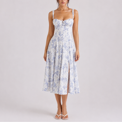 Women’s Stylish Corset Midi Dress with Ruched Bust – Effortless Everyday Style