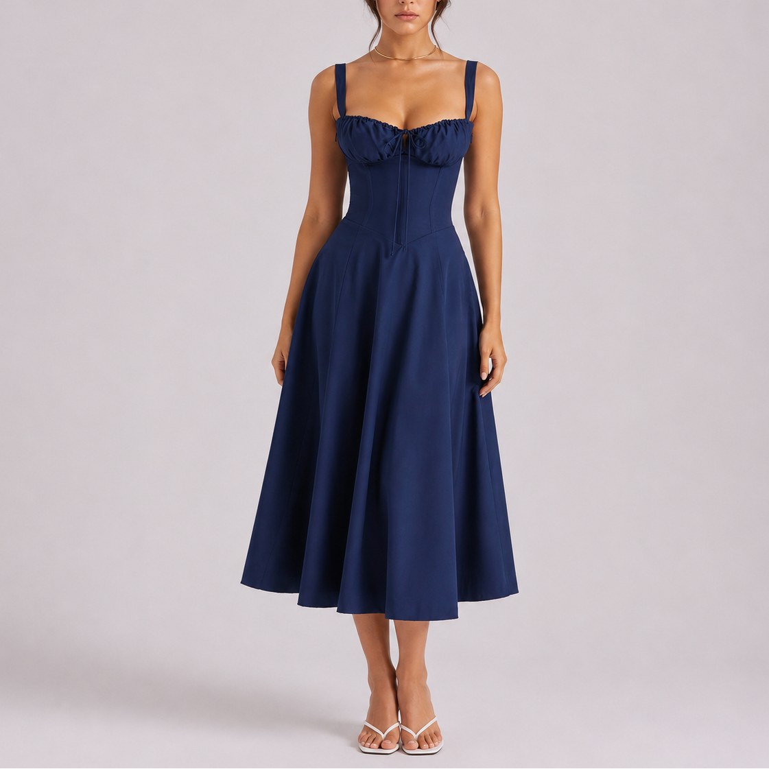 Women’s Stylish Corset Midi Dress with Ruched Bust – Effortless Everyday Style