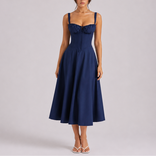 Women’s Stylish Corset Midi Dress with Ruched Bust – Effortless Everyday Style