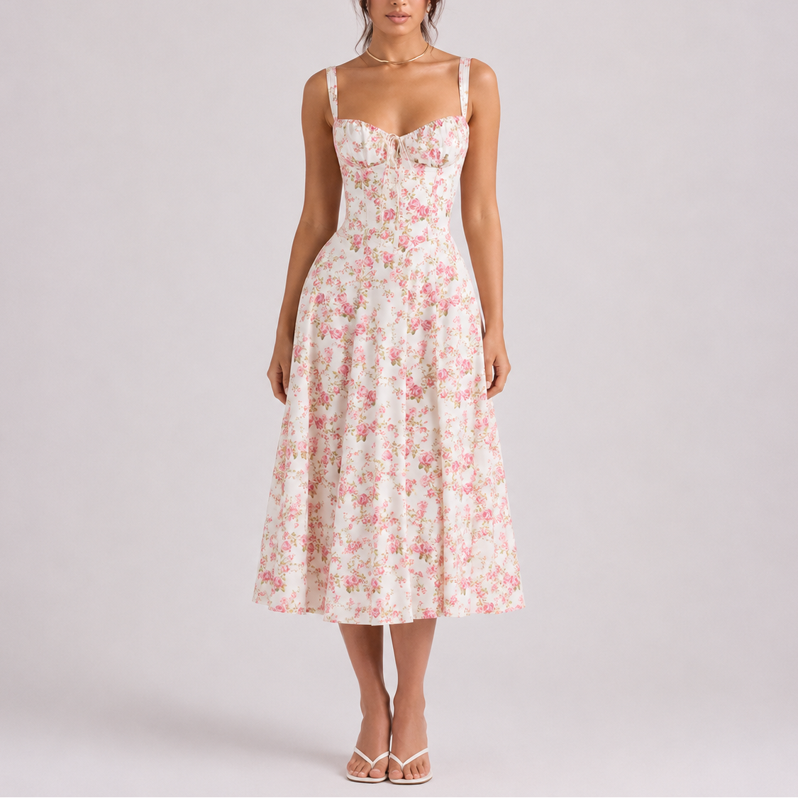 Women’s Stylish Corset Midi Dress with Ruched Bust – Effortless Everyday Style