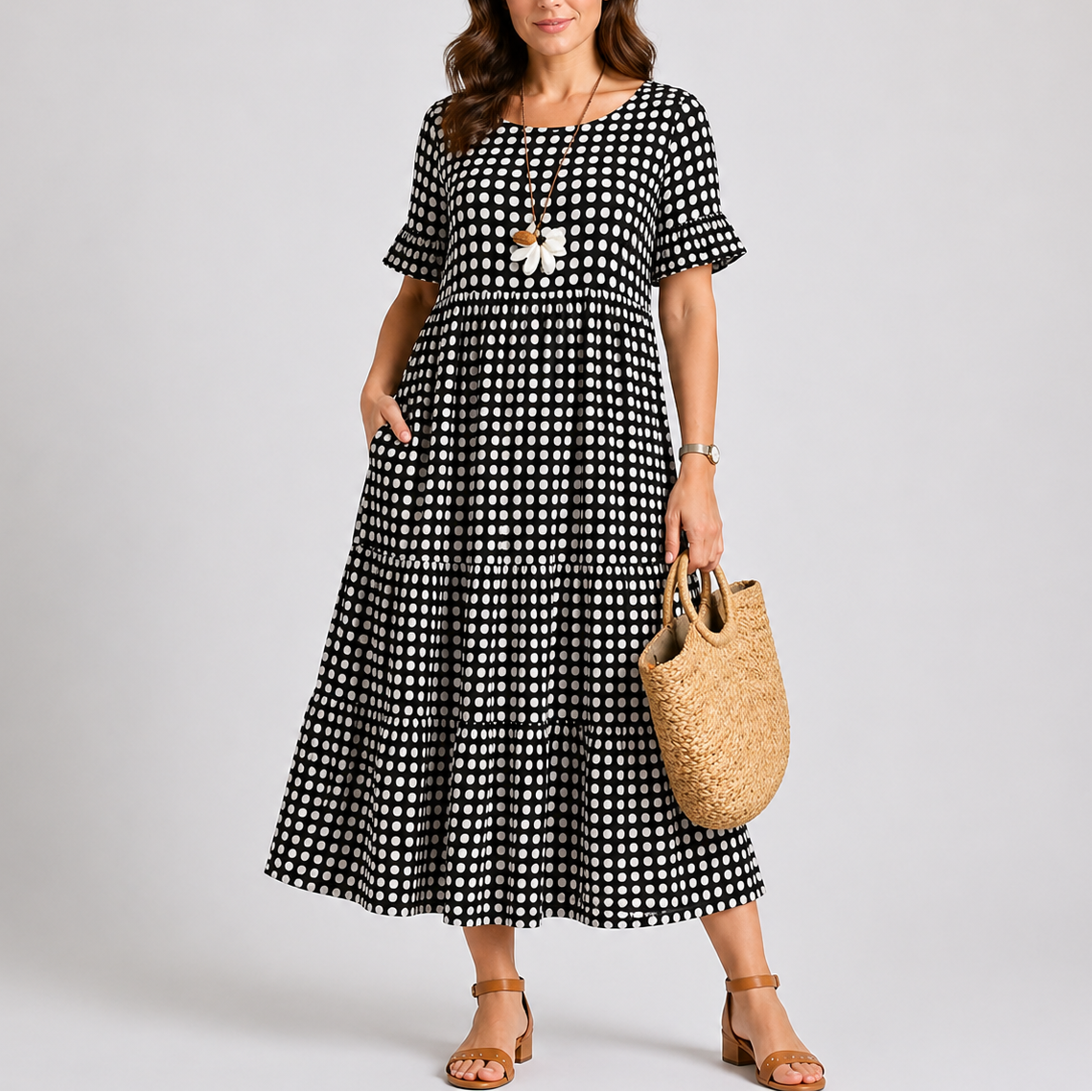 Women’s Summer Everyday Polka Dot Midi Dress – Flattering Fit for Women