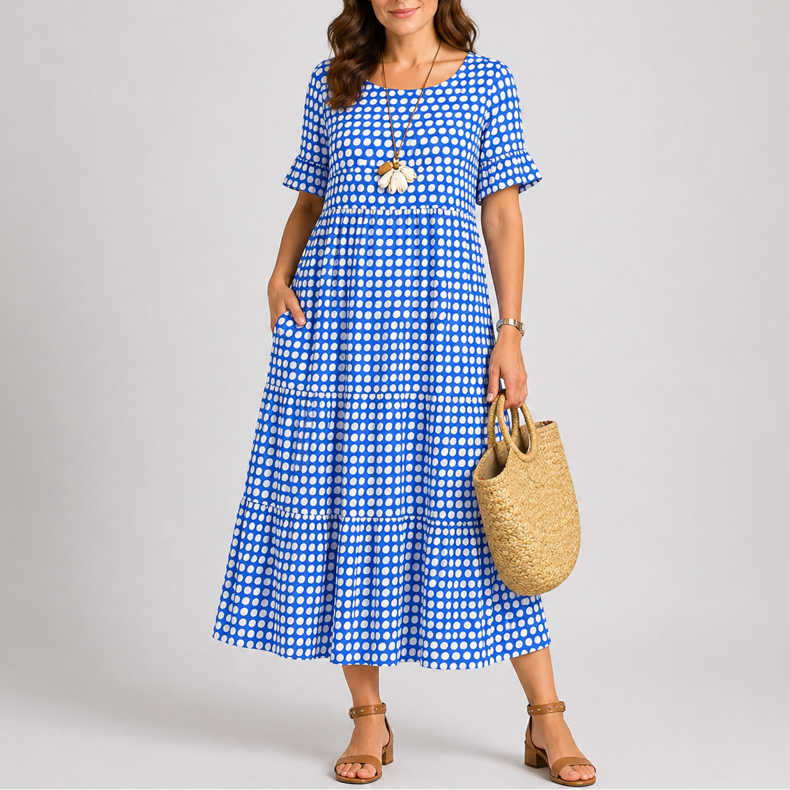 Women’s Summer Everyday Polka Dot Midi Dress – Flattering Fit for Women