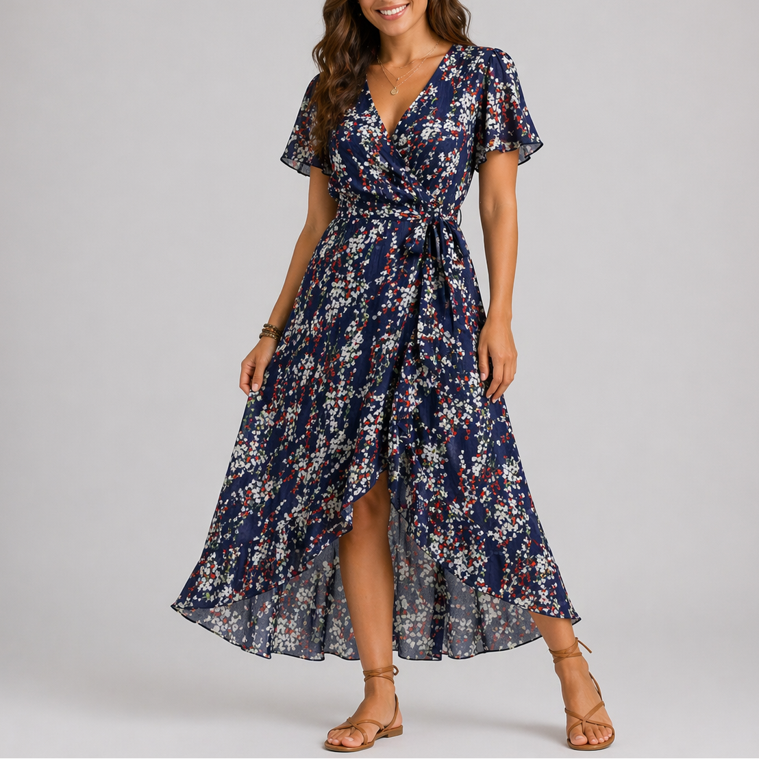 Women’s Summer Floral Midi Dress – Features Print