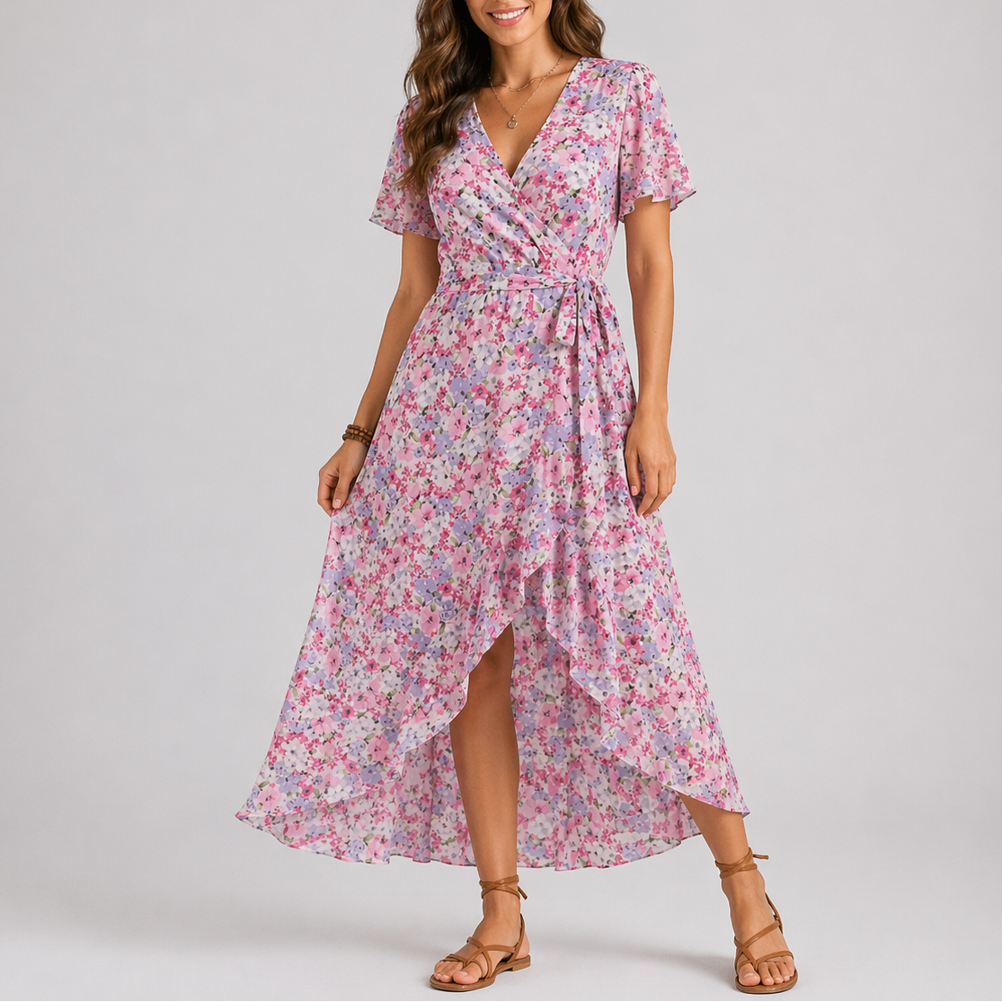 Women’s Summer Floral Midi Dress – Features Print