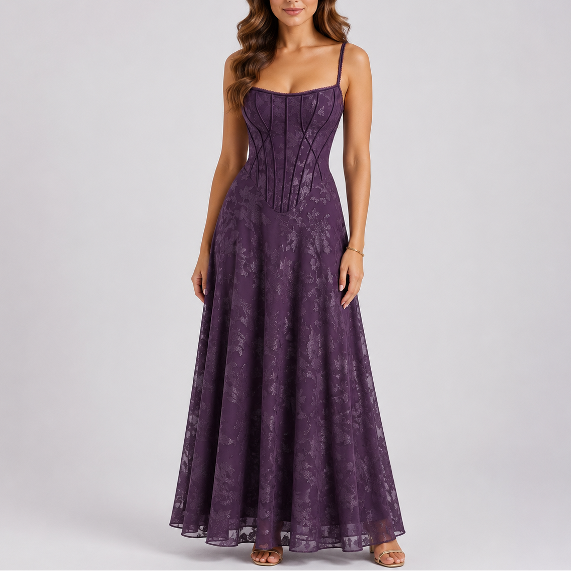 Floral Embroidered Corset Maxi Dress – Elegant Occasion Wear UK