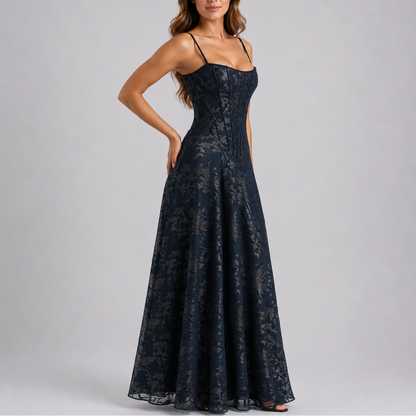 Floral Embroidered Corset Maxi Dress – Elegant Occasion Wear UK