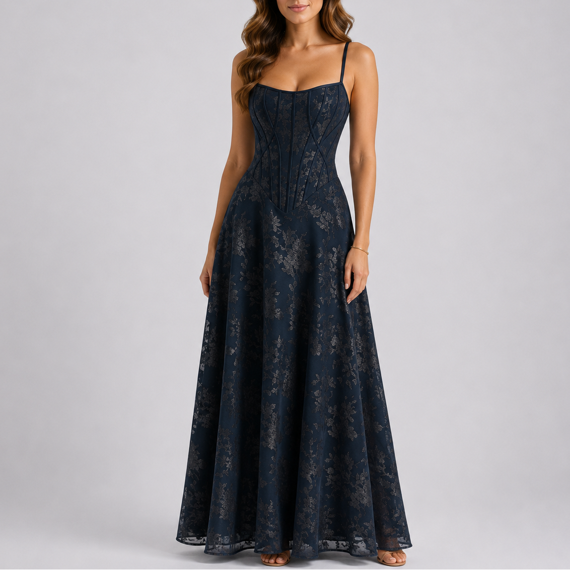 Floral Embroidered Corset Maxi Dress – Elegant Occasion Wear UK