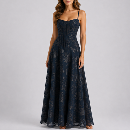Floral Embroidered Corset Maxi Dress – Elegant Occasion Wear UK