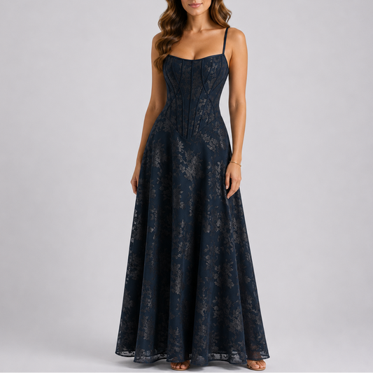 Floral Embroidered Corset Maxi Dress – Elegant Occasion Wear UK