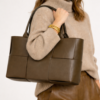 Luxury Woven Tote Bag – Soft Vegan Leather – Versatile Shoulder Essential