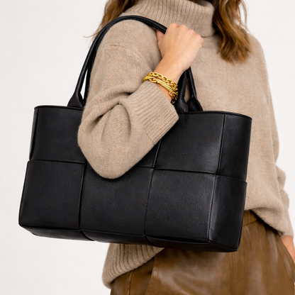 Luxury Woven Tote Bag – Soft Vegan Leather – Versatile Shoulder Essential