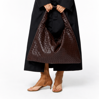 Luxury Woven Shoulder Tote – Soft Vegan Leather Everyday Bag – Spacious Everyday Carryall