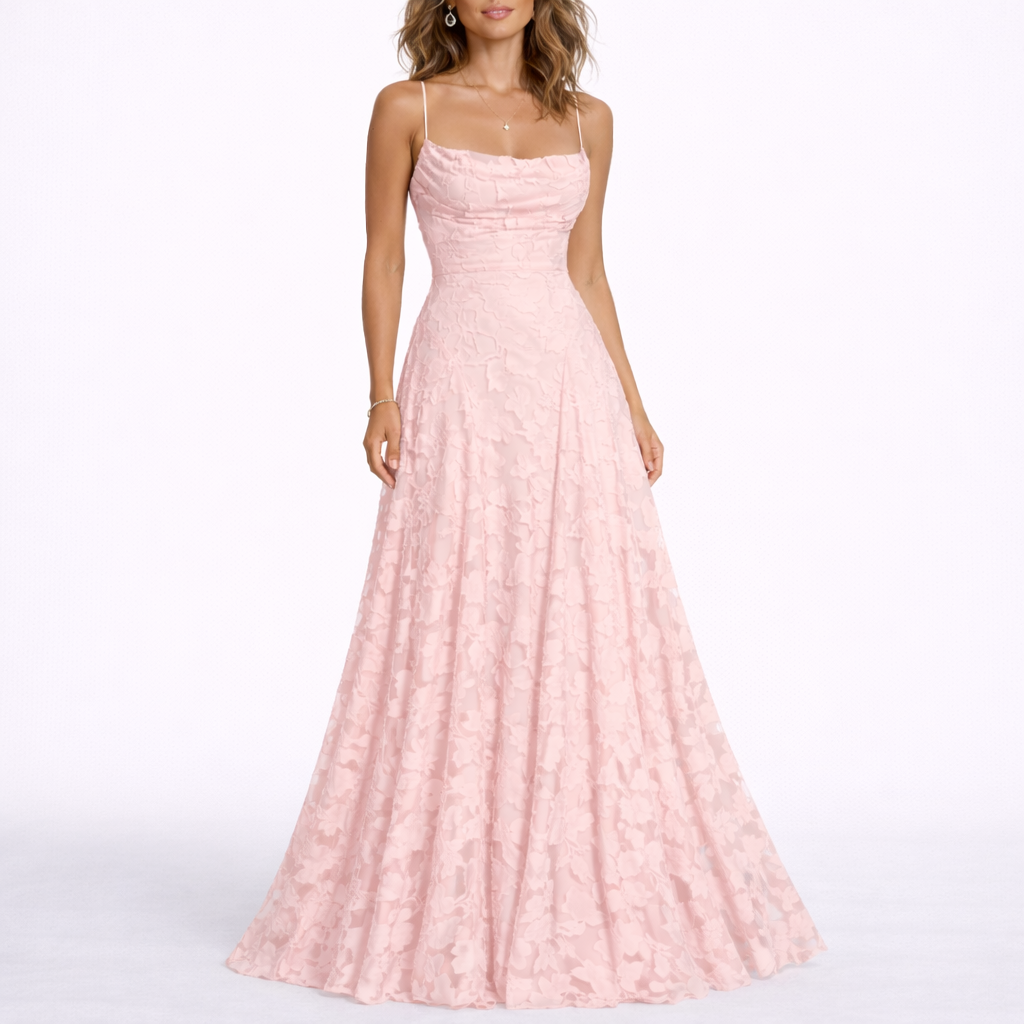 Maxi Dress with Open Back & Floral Texture – Elegant Occasion Wear UK