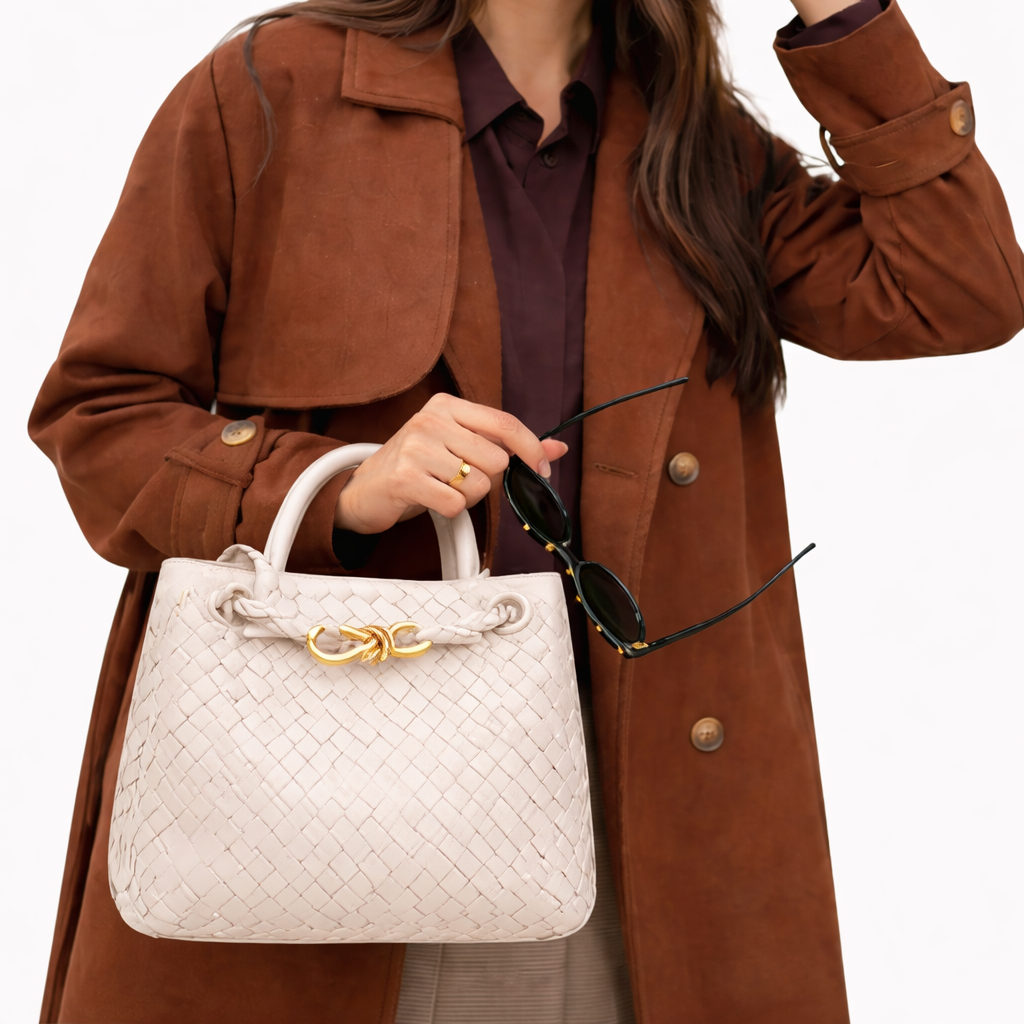 Woven Luxury Tote Bag – Soft Vegan Leather Everyday Shoulder Bag – Spacious Everyday Carryall