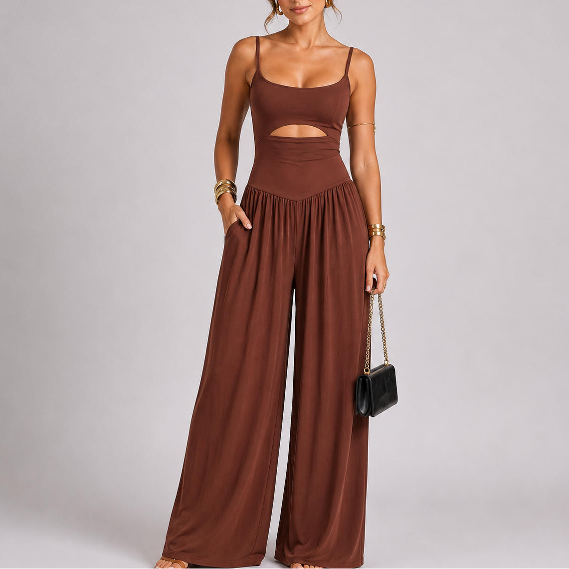Women’s Stylish Cut-Out Wide Leg Jumpsuit – Effortless Occasion Wear