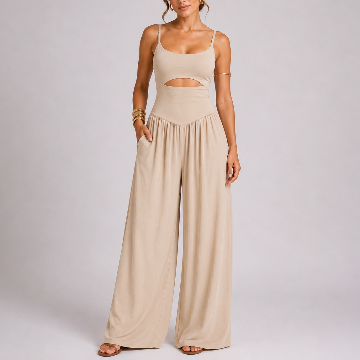 Women’s Stylish Cut-Out Wide Leg Jumpsuit – Effortless Occasion Wear