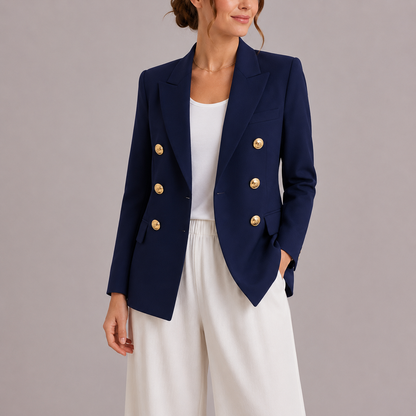 Women's Elegant Double-Breasted Blazer with Gold Buttons – Timeless Tailored Outerwear