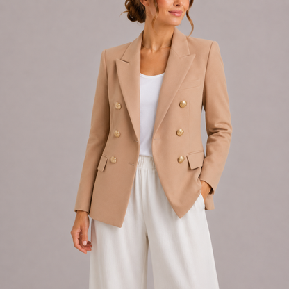 Women's Elegant Double-Breasted Blazer with Gold Buttons – Timeless Tailored Outerwear