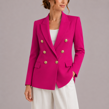 Women's Elegant Double-Breasted Blazer with Gold Buttons – Timeless Tailored Outerwear