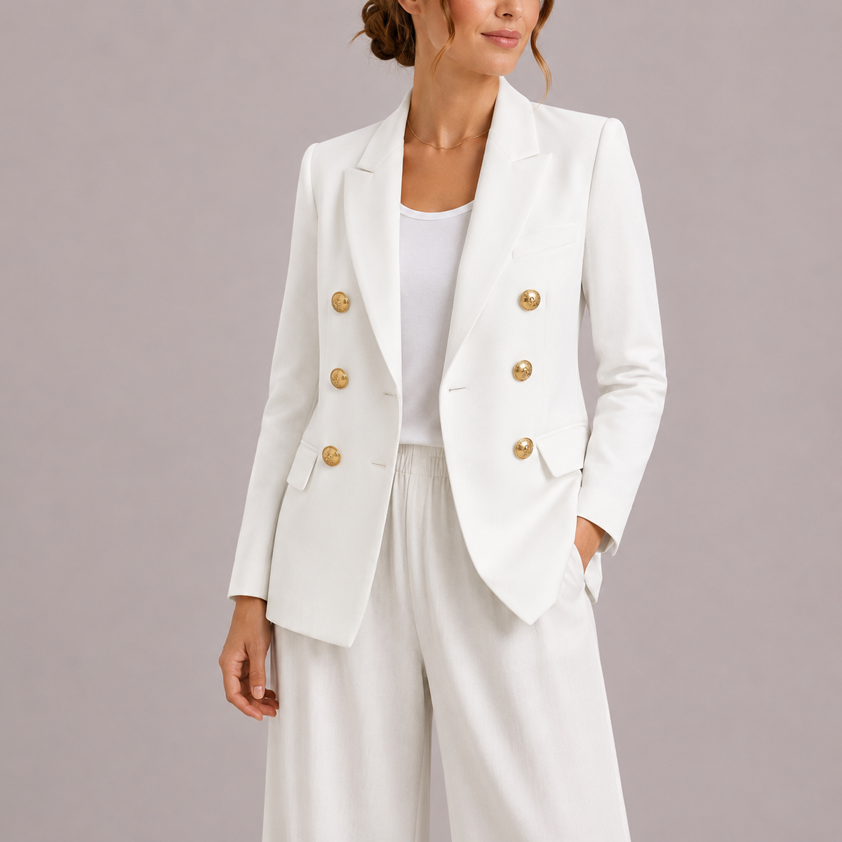Women's Elegant Double-Breasted Blazer with Gold Buttons – Timeless Tailored Outerwear