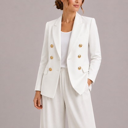 Women's Elegant Double-Breasted Blazer with Gold Buttons – Timeless Tailored Outerwear