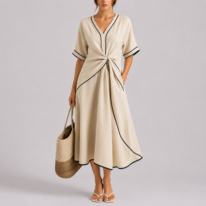 Women's Summer Twist Front Maxi Dress with Contrast Trim
