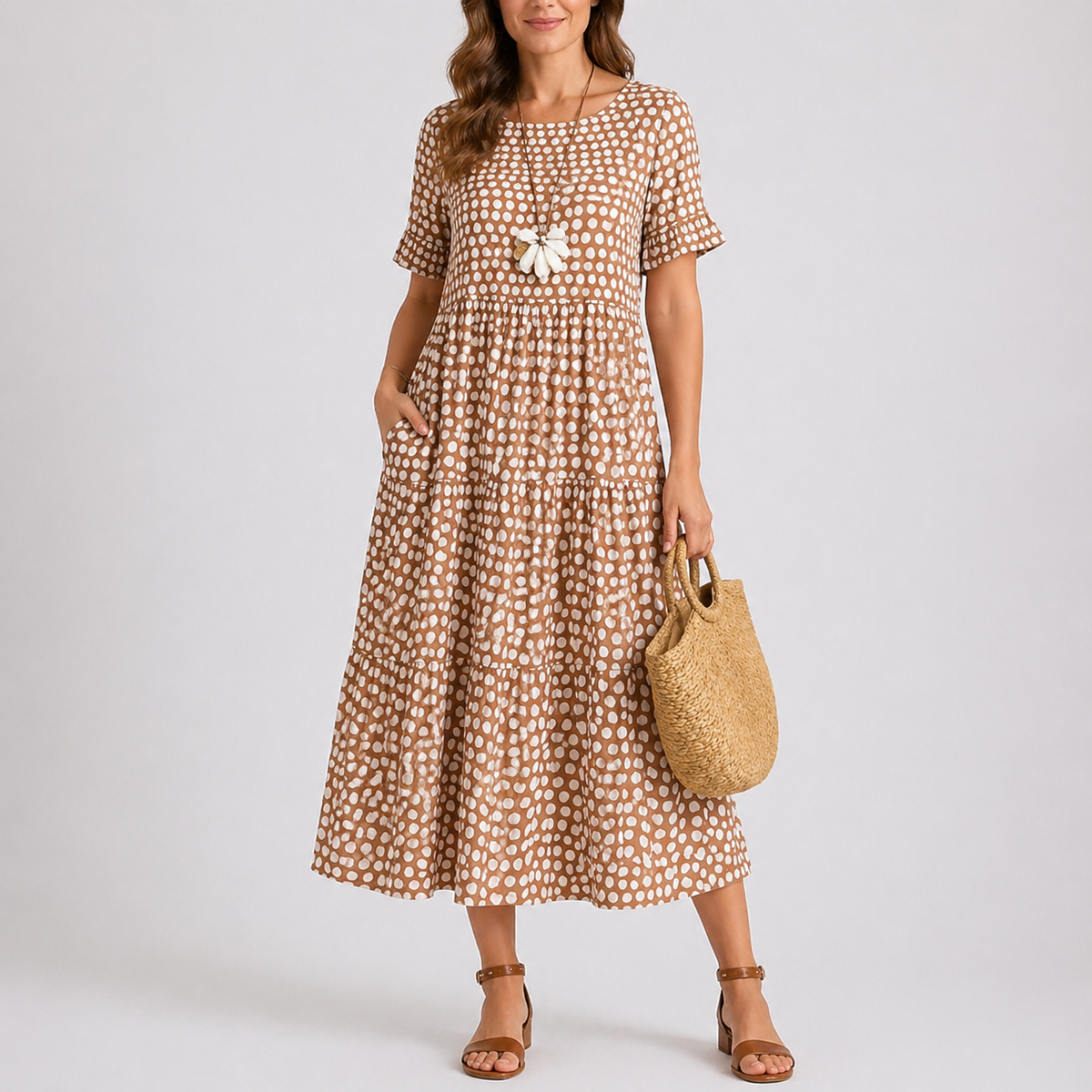 Women’s Summer Everyday Polka Dot Midi Dress – Flattering Fit for Women
