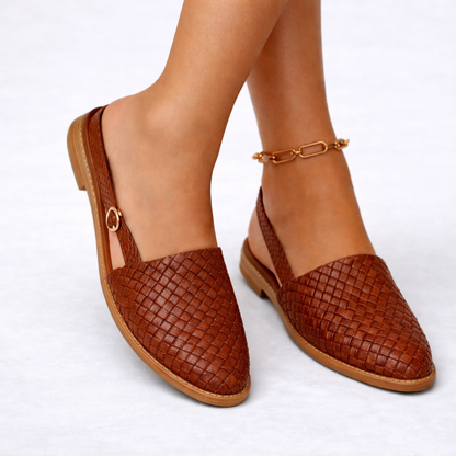 Women’s Woven Vegan Leather Slingback Flats – Stylish Everyday Style – Everyday Comfort Footwear UK