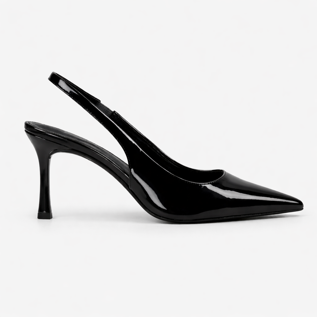 Women’s Stylish Black Slingback Heels – Pointed Toe – Comfortable All-Day Heel