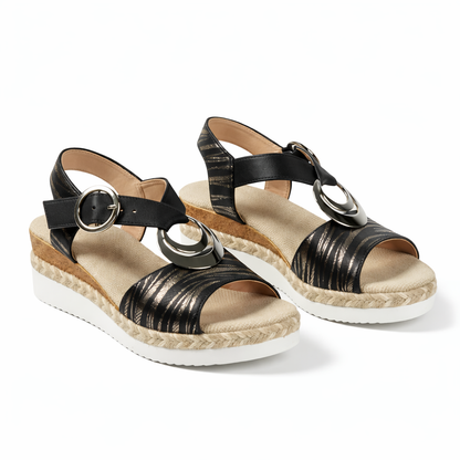 Women’s Metallic Wedge Sandals Comfy Summer Shoes with Ankle Strap – Everyday Walking Comfort