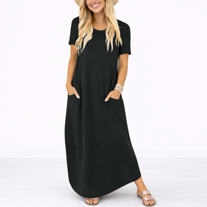 Maxi Dress Women Casual Round Neck Lightweight Summer