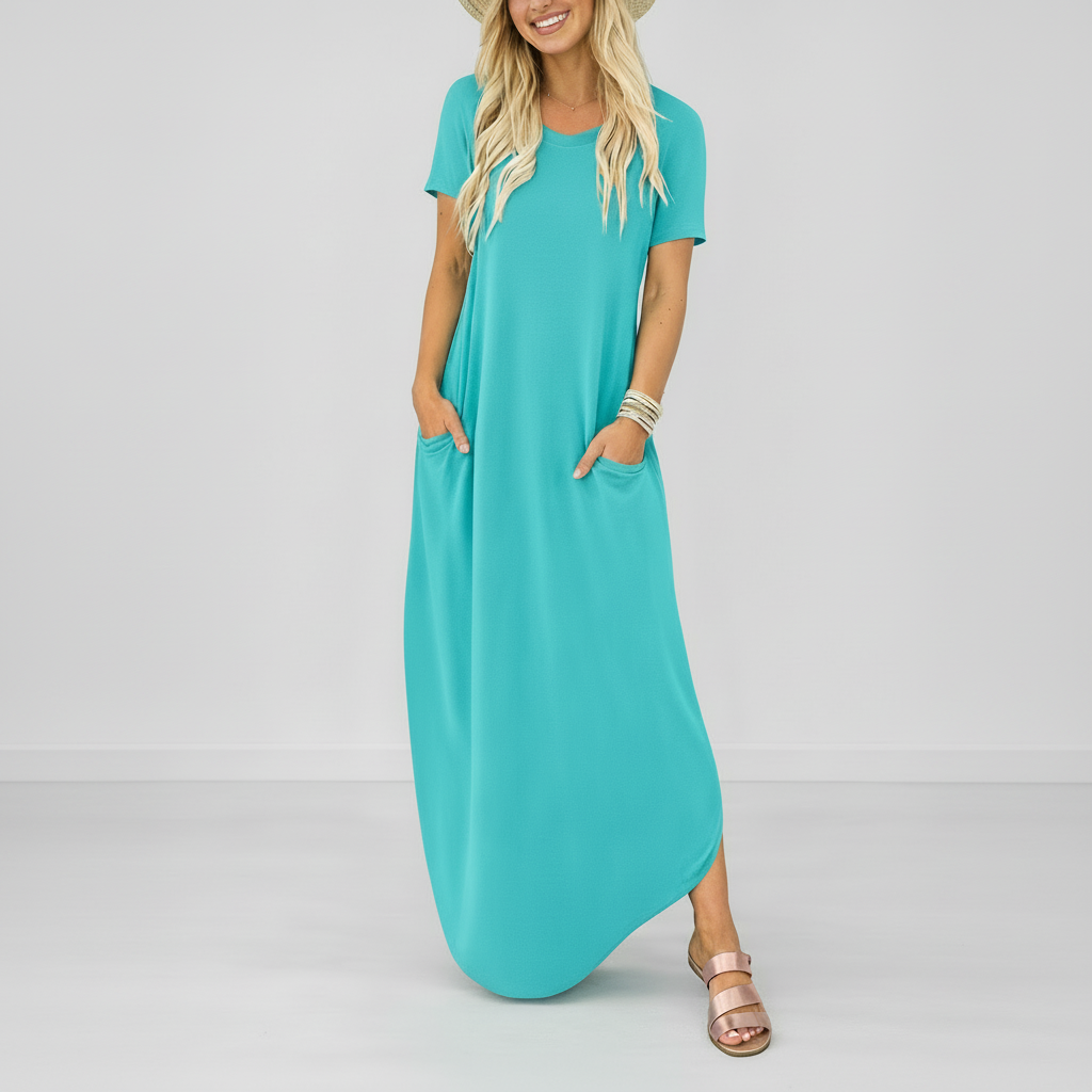Maxi Dress Women Casual Round Neck Lightweight Summer