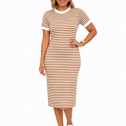 Women’s Black and White Striped Midi T-Shirt Dress – Elegant Occasion Wear UK